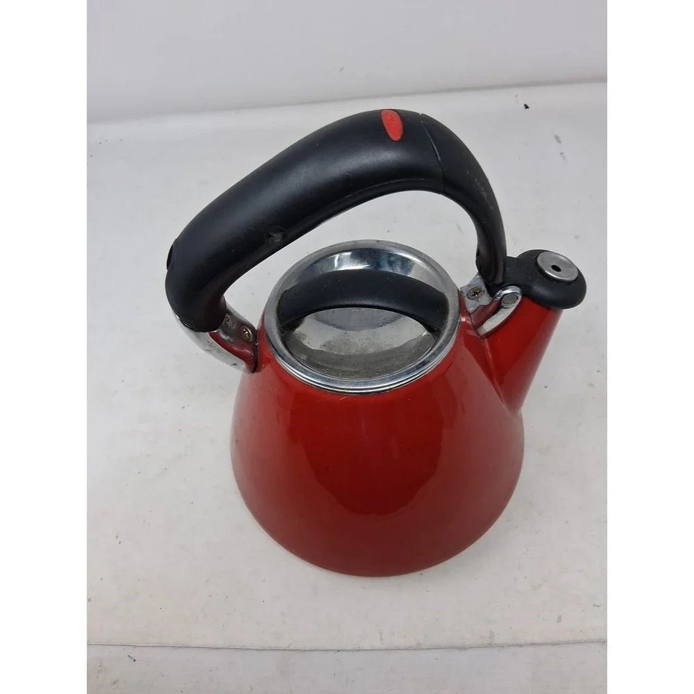 OXO Downpour Whistling Kettle 1.8 Qt Red Enamel Stainless Steel. O